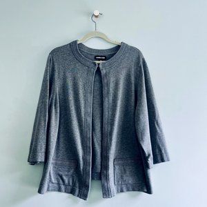 Lands' End - Cardigan Sweater w/ Braided Trim - 2X - Pewter Grey